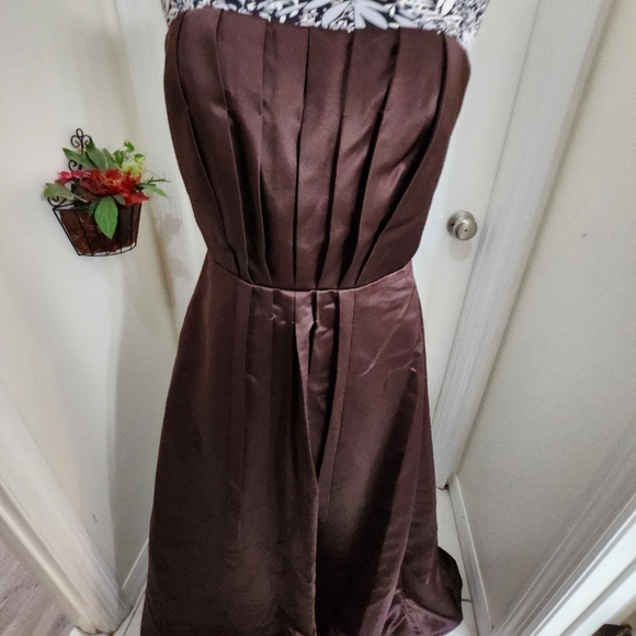 Calvin klein chocolate brown strapless pleated front ball gown xl gala … - Picture 4 of 12